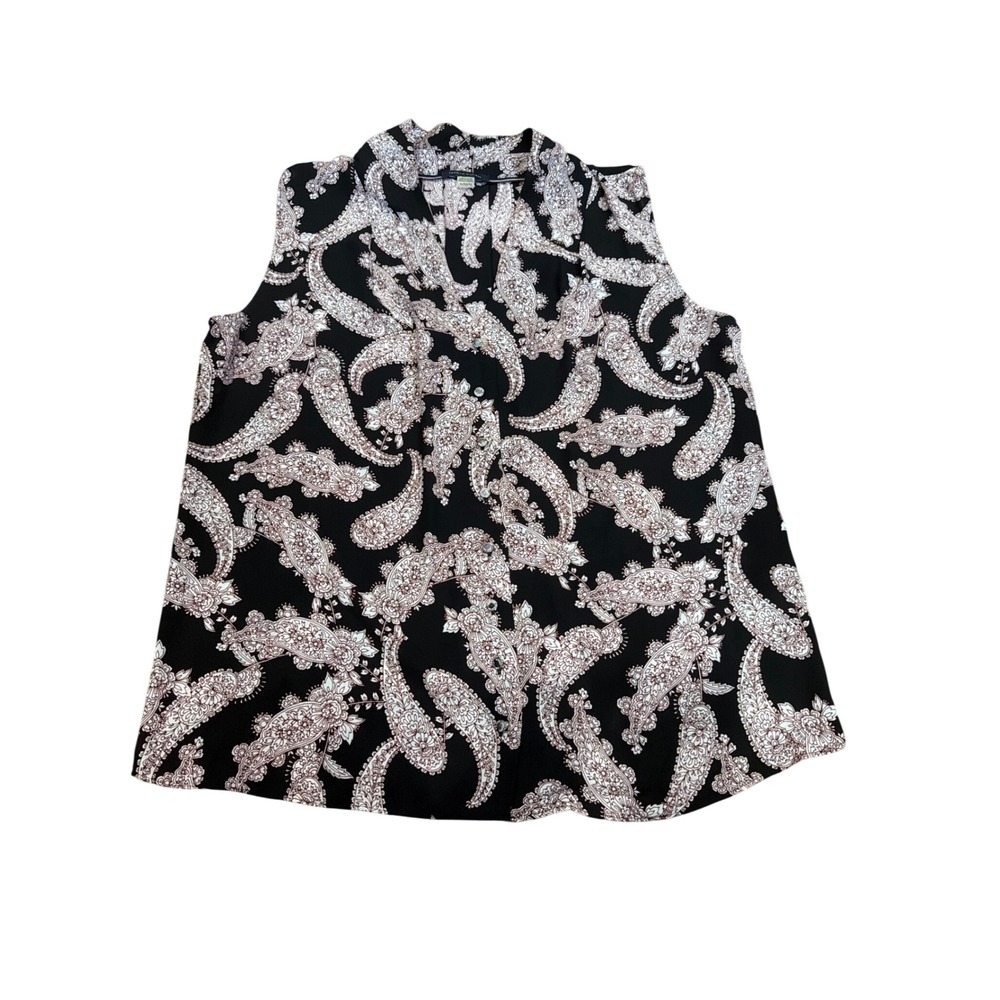 Tommy Hilfiger Womens XL Black White Paisley Sleeveless Button Front Blouse